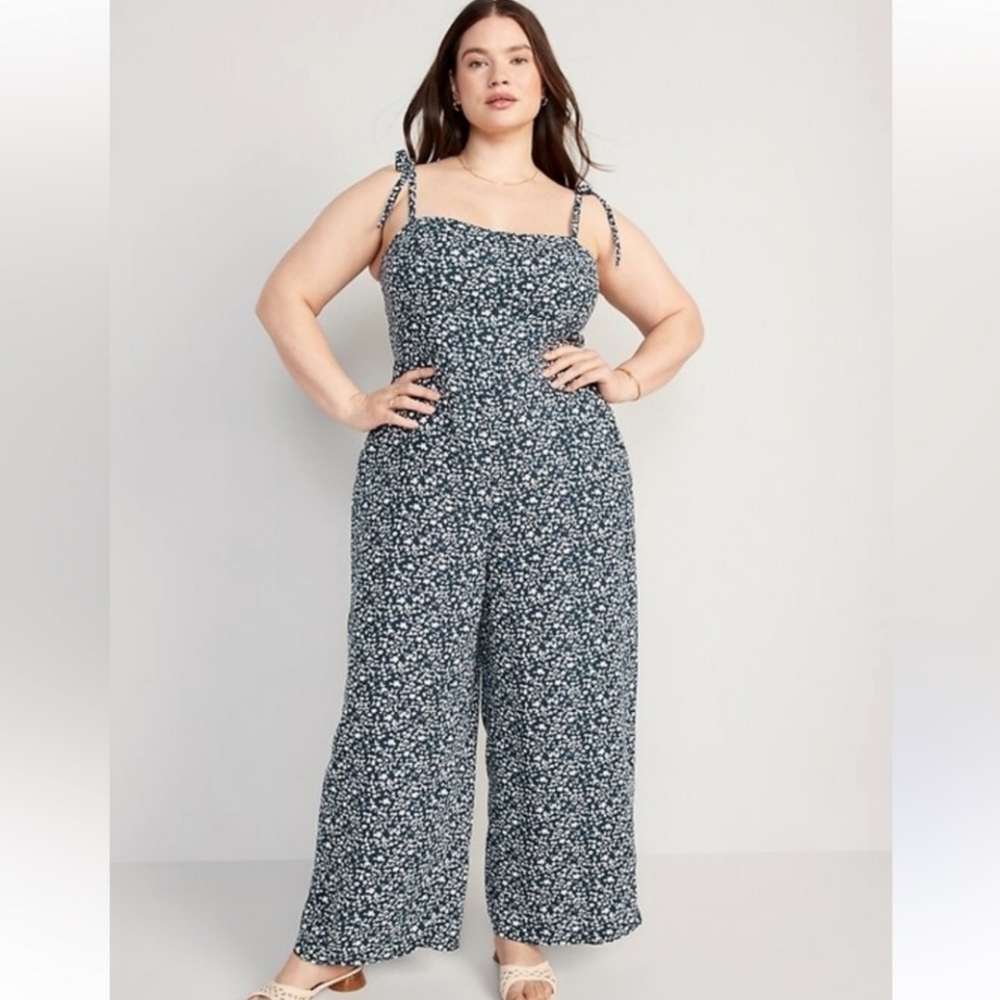 Old Navy Floral Linen Blend Tie Shoulder Cami Jumpsuit Size XL